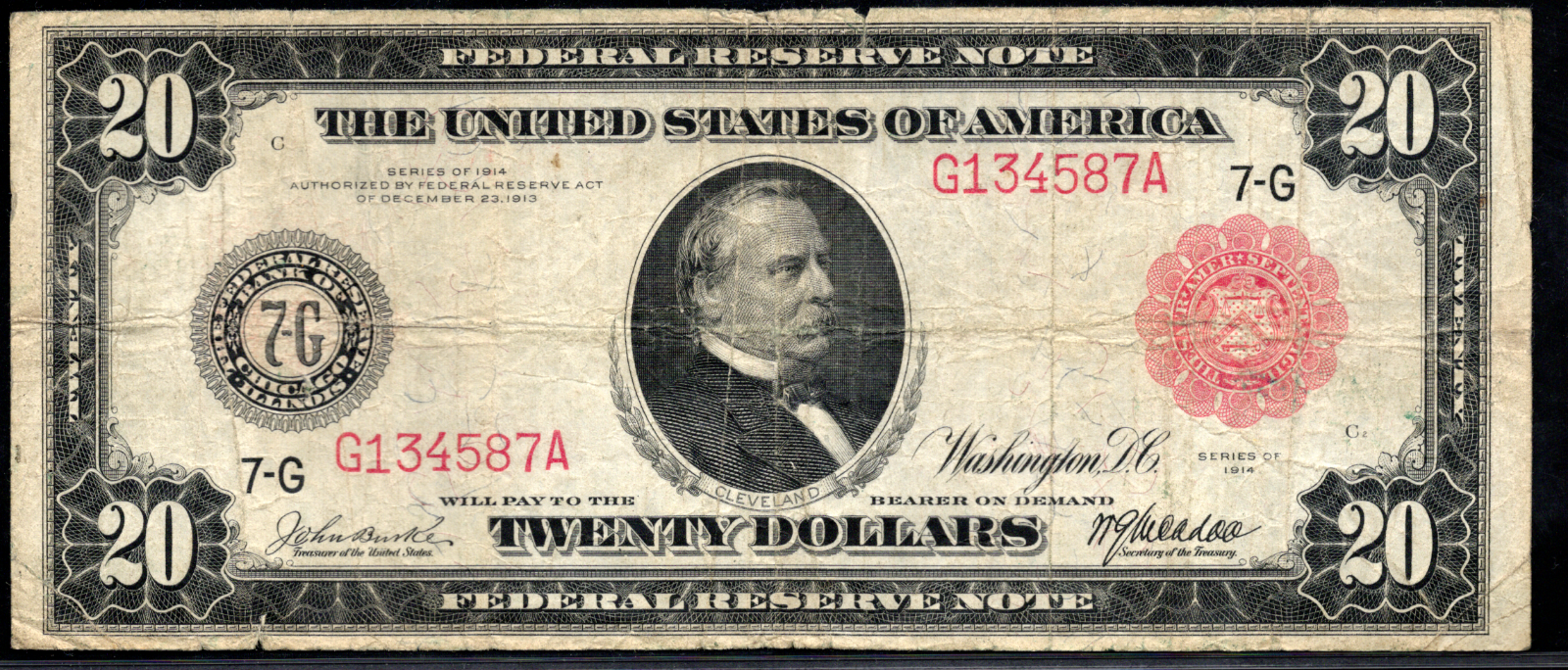 1914 $20 Federal Reserve Note Chicago Red Seal