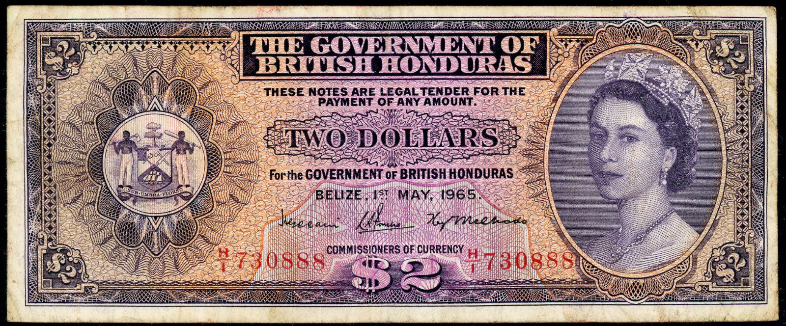 P-29c 1965 $2 British Honduras, F/VF