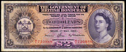 P-29c 1965 $2 British Honduras, F/VF