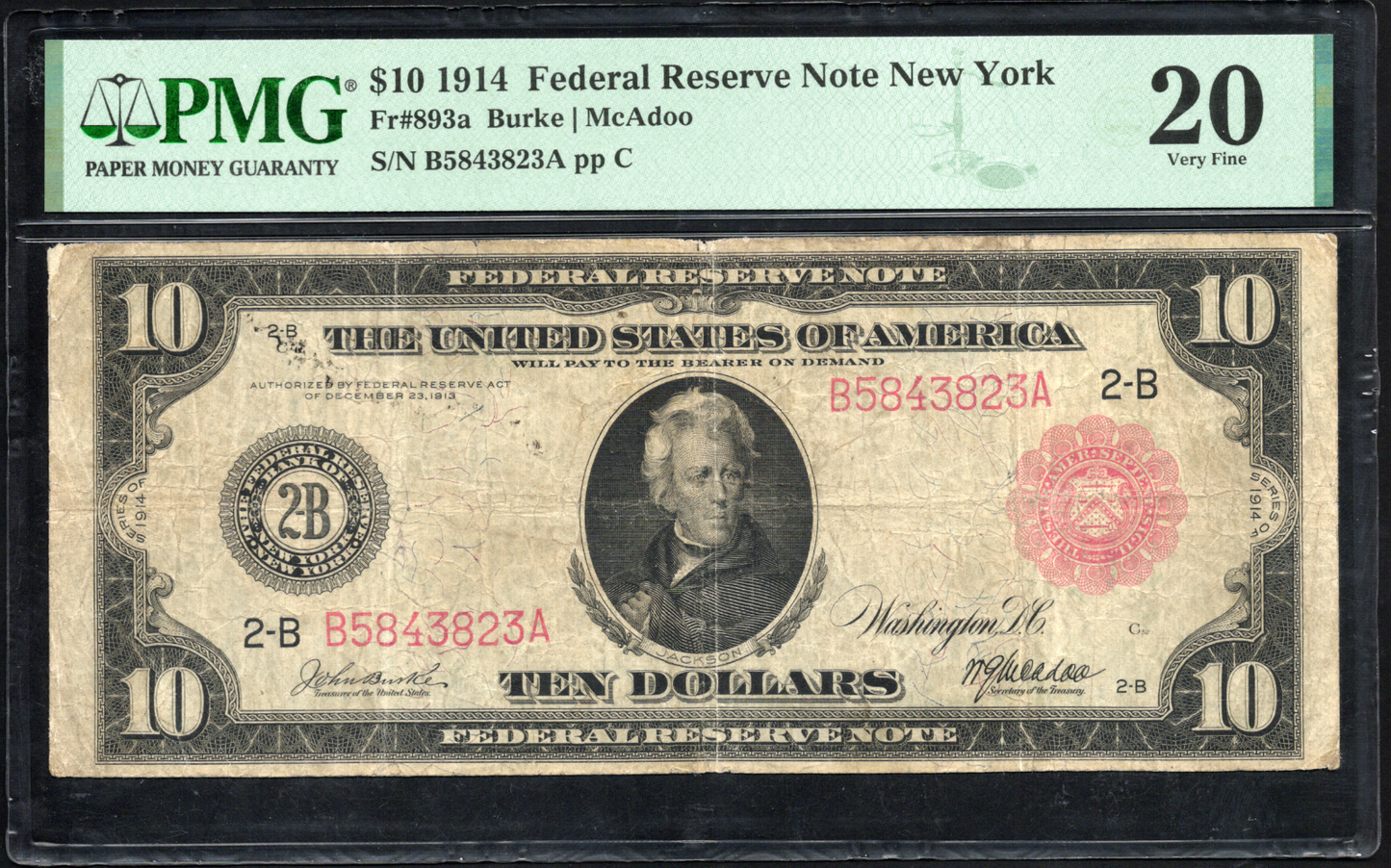 FR 893a 1914 $10 FRN NEW YORK RED SEAL SCARCE