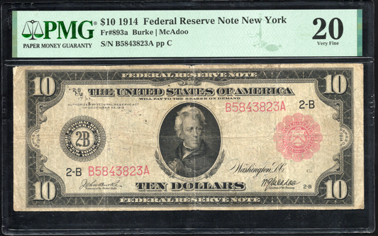 FR 893a 1914 $10 FRN NEW YORK RED SEAL SCARCE