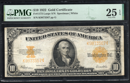 FR 1173 1922 $10 Gold Certificate