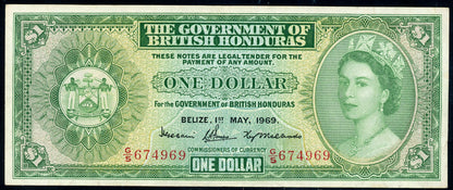 P-28b 1969 $1 British Honduras VF