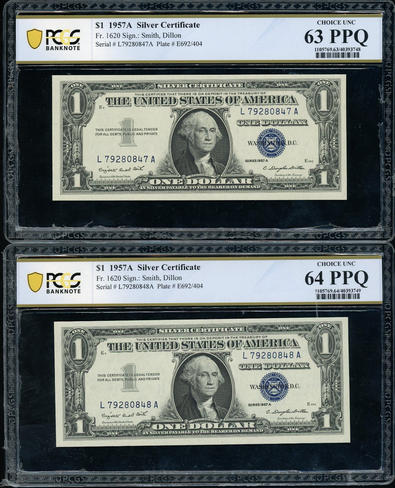 Fr 1620 1957A $1 Silver Certificate CONSECUTIVE