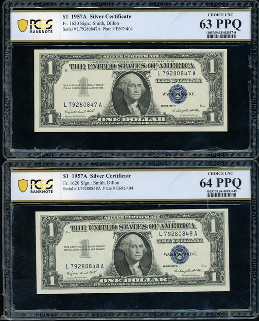Fr 1620 1957A $1 Silver Certificate CONSECUTIVE