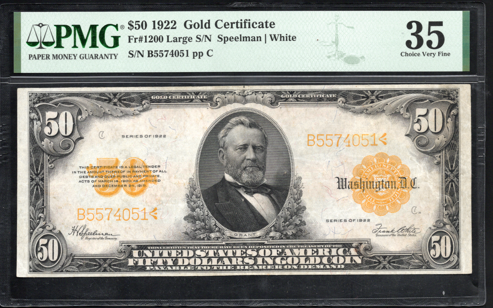 Fr 1200 1922 $50 Gold Certificate PMG 35