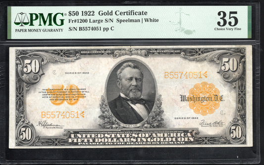 Fr 1200 1922 $50 Gold Certificate PMG 35