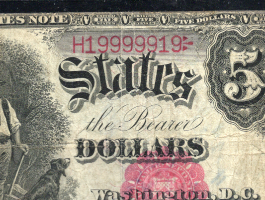 1907 $5 Legal Tender BINARY SERIAL NUMBER 