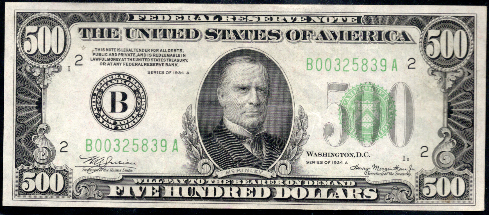 1934A $500 Federal Reserve Note NEW YORK