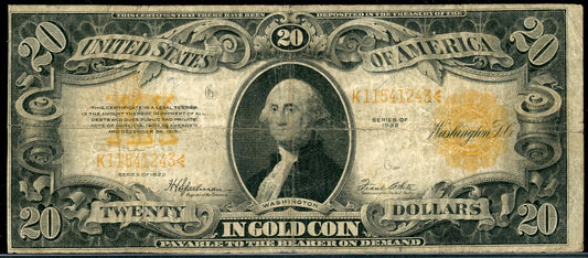 1922 $20 Gold Certificate 