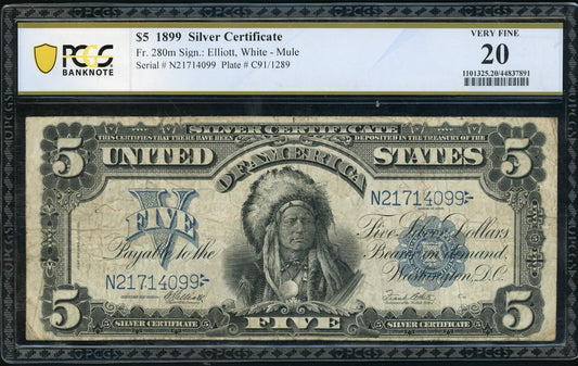 Fr 280m 1899 $5 Silver Certificate PMG 20 VF