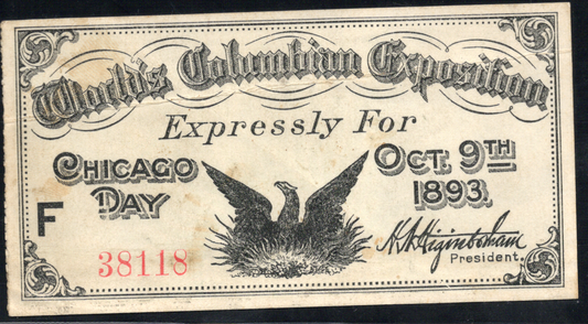 1893 World's Columbian Exposition Ticket - Chicago IL - Chicago Day