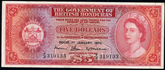 P-30c 1970 $5 British Honduras, VF