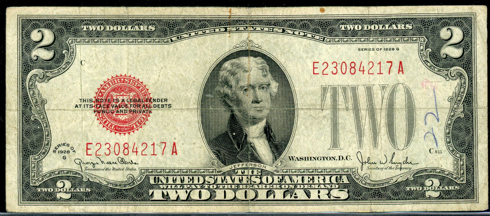 1928 G $2 Legal Tender VF