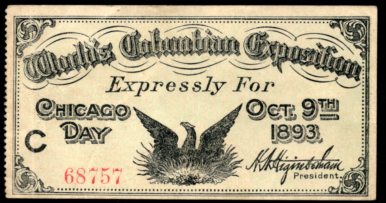 1893 World's Columbian Exposition Ticket - Chicago IL - Chicago Day