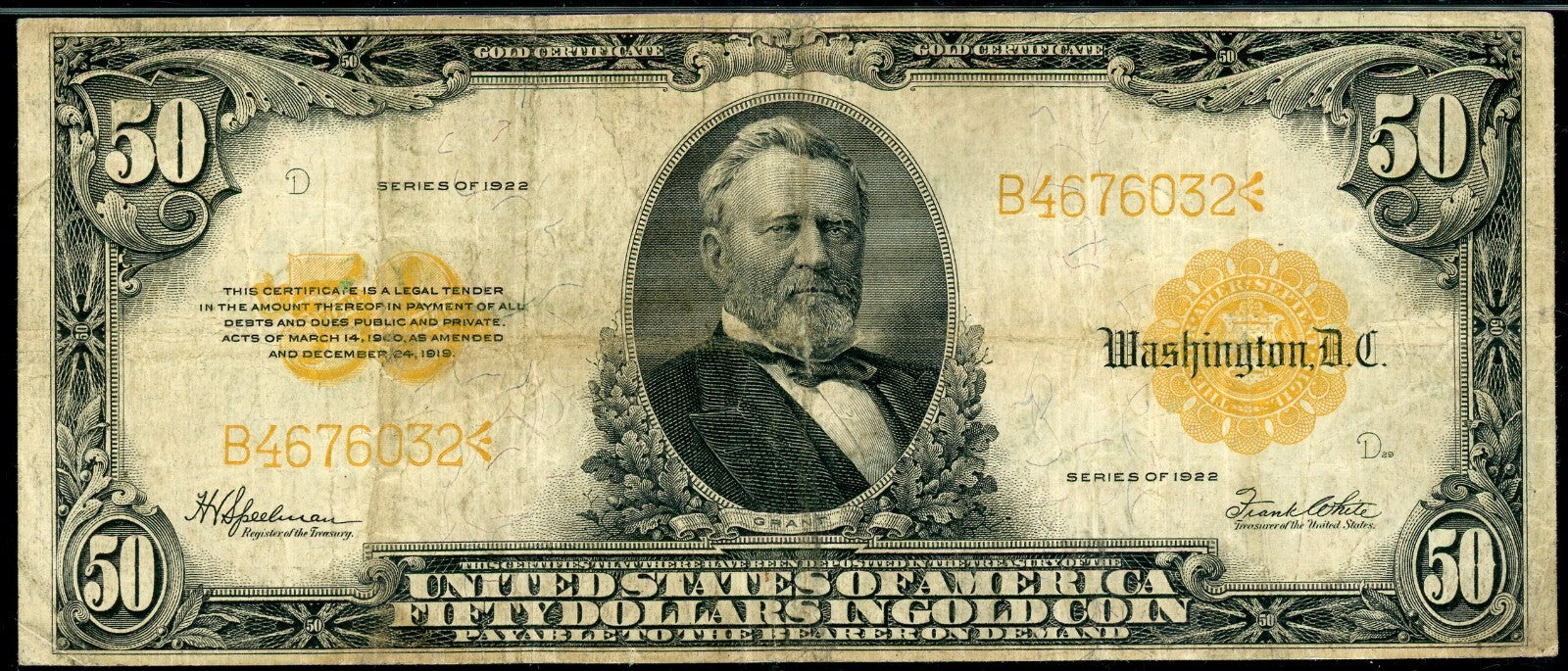 Fr 1200 1922 $50 Gold certificate PMG 15 Choice Fine