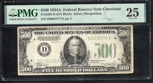 Fr 2202-D 1934A $500 Federal Reserve Note Cleveland PMG 25