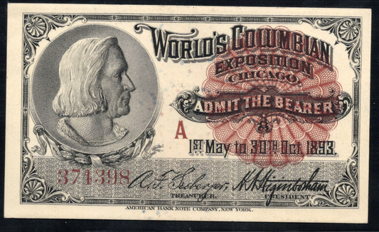 1893 World's Columbian Exposition Ticket - Chicago IL - Columbus