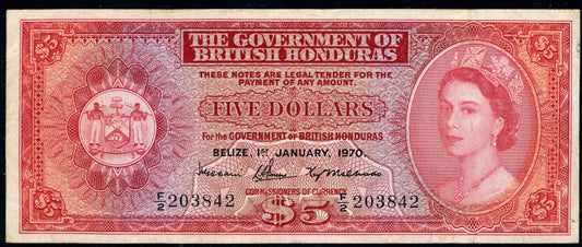 P-30c 1970 $5 British Honduras, F/VF