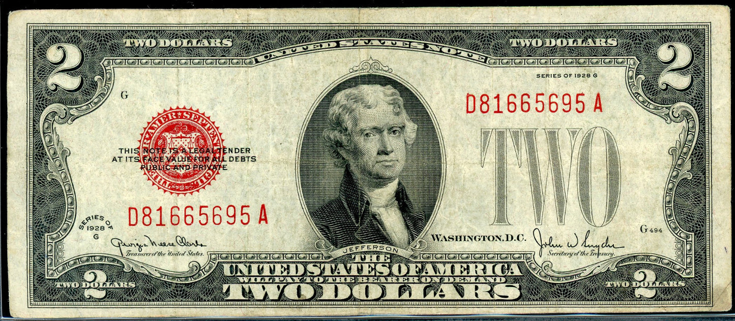 1928 G $2 Legal Tender VF