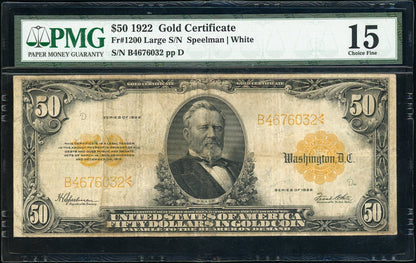 Fr 1200 1922 $50 Gold certificate PMG 15 Choice Fine