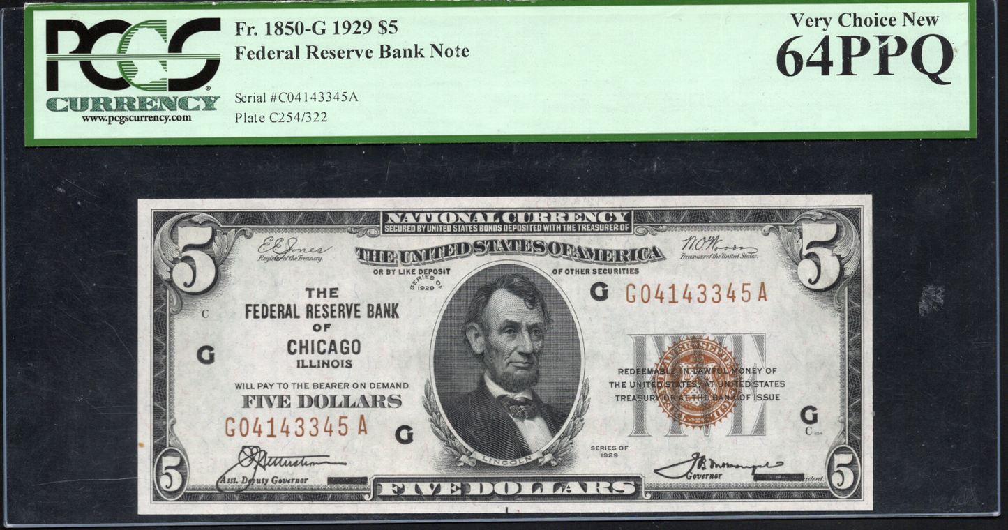 FR 1850-G 1929 $5 Federal Reserve Note CHICAGO