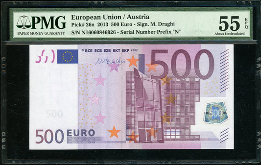 P-26n 2002 500 Euro European Union/Austria, PMG 55 EPQ About UNC 