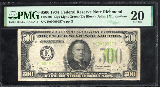Fr 2201-ELGS 1934 $500 Federal Reserve Note Richmond PMG 20