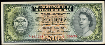 P-31b 1969 $10 British Honduras, VF, RARE