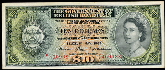P-31b 1969 $10 British Honduras, VF, RARE