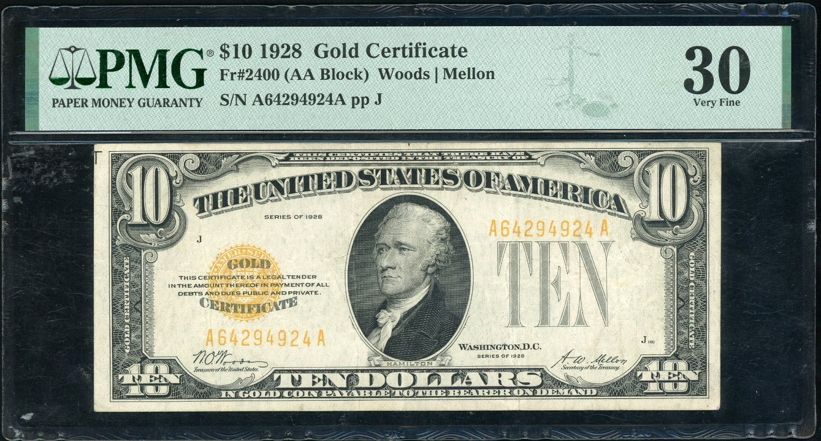 Fr 2400 1928 $10 Gold Certificate