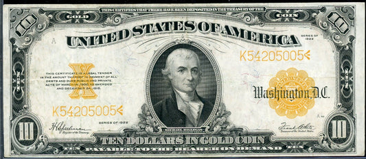 1922 $10 Gold Certificate 