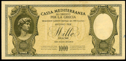Greece P# M6 1941 Italian Occupation WWII 1000 Drachmai Cassa Mediterranea