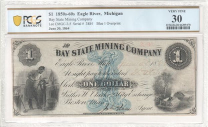 FR CMGC-3-5 1850s-60s $1 Bay State Mining Company, Blue 1 Overprint