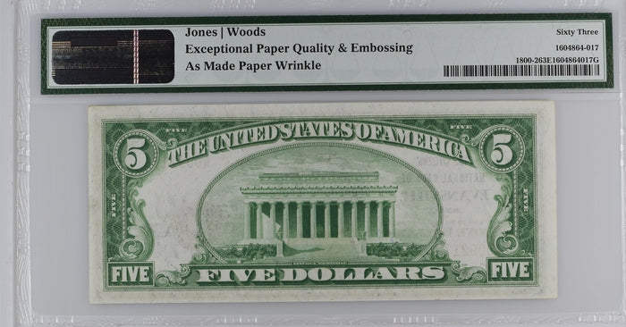 FR 1800-2 1929 $5 The Citizens NB Evansville Indiana CH# 2188