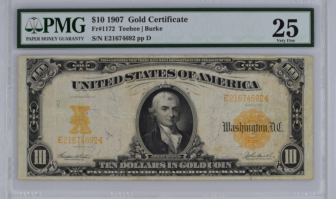FR 1172 1907 $10 Gold Certificate