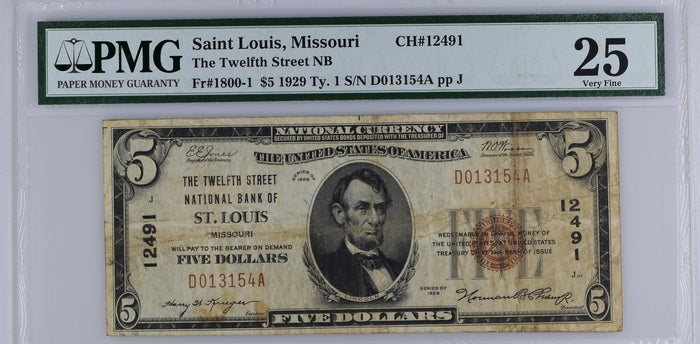 FR 1800-1 1929 $5 The Twelfth Street NB Saint Louis Missouri Ty. 1