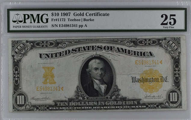 FR 1172 1907 $10 Gold Certificate
