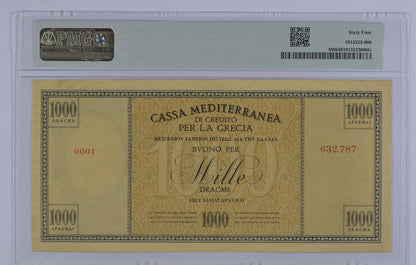Greece P# M6 1941 ND (1941) Italian Occupation WWII 1000 Drachmai PMG 64 Choice UNC