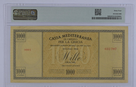 Greece P# M6 1941 ND (1941) Italian Occupation WWII 1000 Drachmai PMG 64 Choice UNC