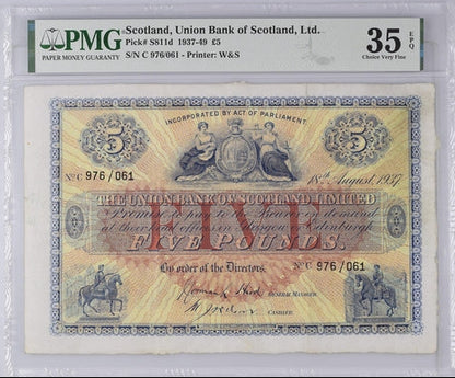 Scotland P# 811d 1937 Scotland Union Bank of Scotland Ltd 5 Pound