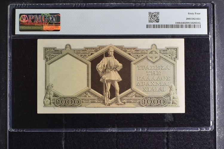 Greece P# 180b 1947 Bank of Greece 1000 Drachmai PMG 64 Choice UNC