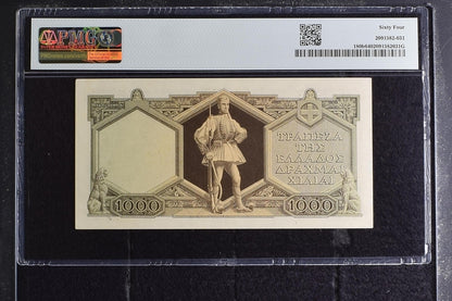 Greece P# 180b 1947 Bank of Greece 1000 Drachmai PMG 64 Choice UNC