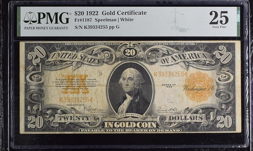 FR 1187 1922 $20 Gold Certificate