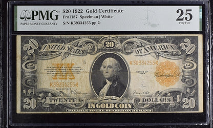 FR 1187 1922 $20 Gold Certificate