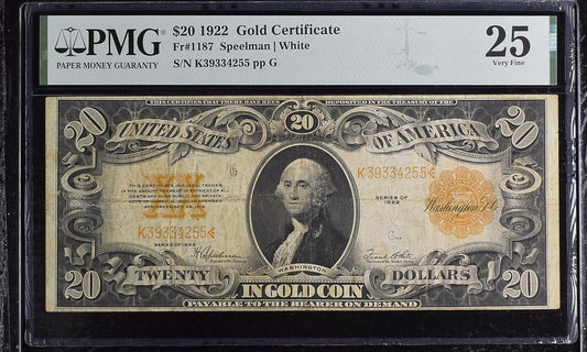 FR 1187 1922 $20 Gold Certificate