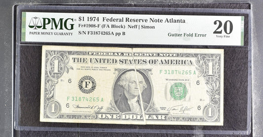 1974 $1 FRN Atlanta GUTTER FOLD ERROR