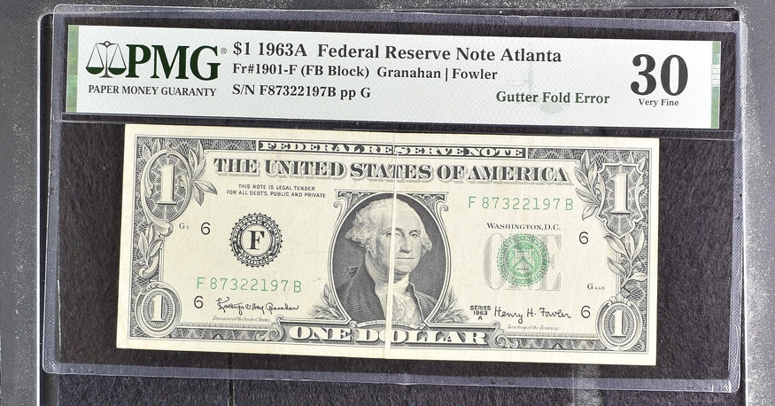 1963A $1 FRN Atlanta GUTTER FOLD ERROR