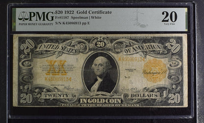 FR 1187 1922 $20 Gold Certificate