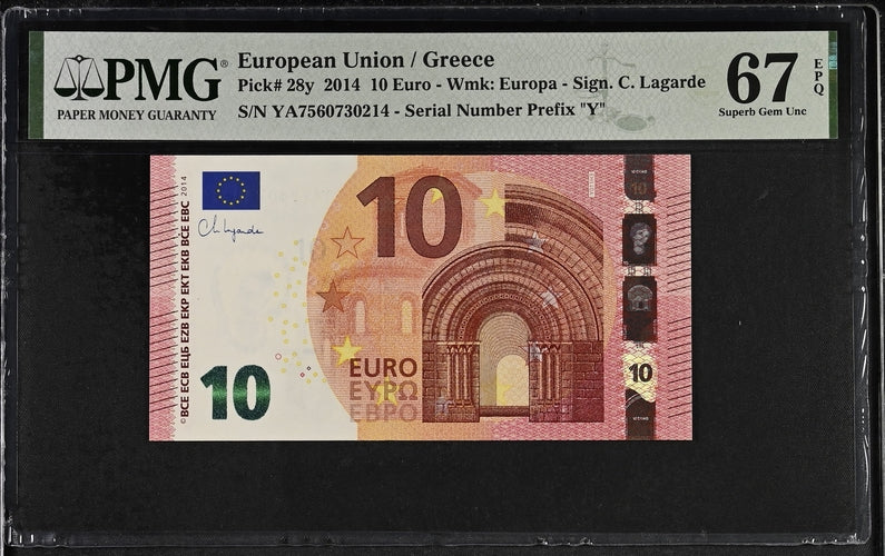 Greece P# 28y 2014 European Union / Greece 10 Euro PMG 67 EPQ